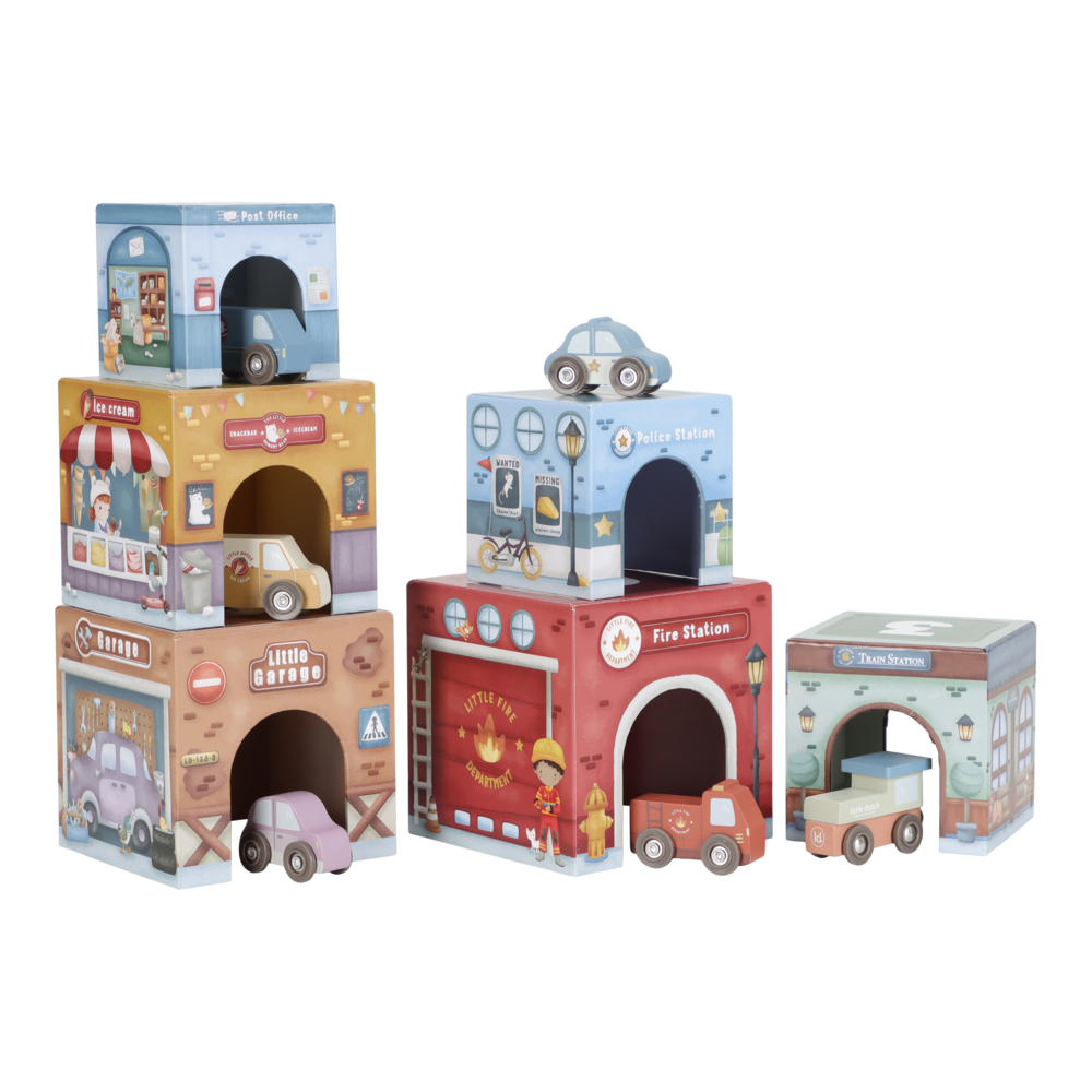 Little Dutch Stapelblöcke aus Karton mit 6 Autos