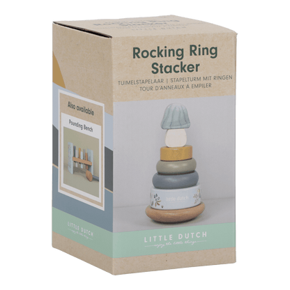 Little Dutch blauer Holz Stapelturm mit Ringen - Forest Friends