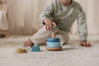 Little Dutch blauer Holz Stapelturm mit Ringen - Forest Friends
