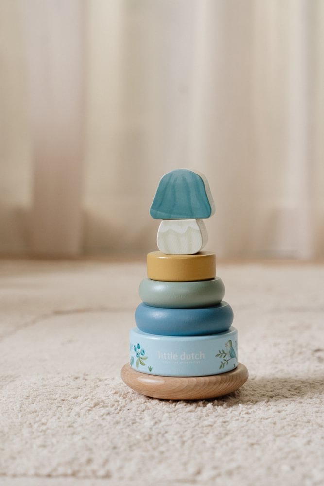 Little Dutch blauer Holz Stapelturm mit Ringen - Forest Friends