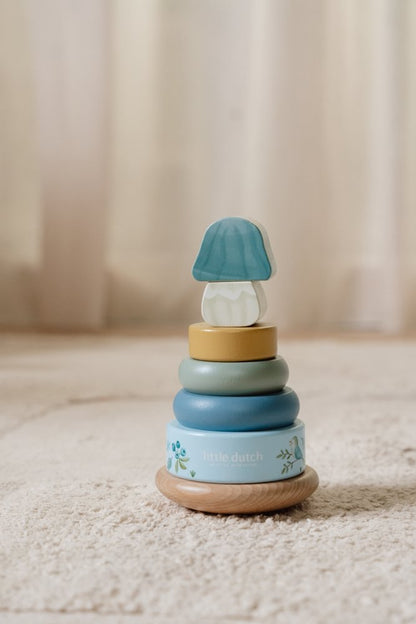 Little Dutch blauer Holz Stapelturm mit Ringen - Forest Friends
