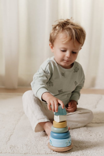 Little Dutch blauer Holz Stapelturm mit Ringen - Forest Friends