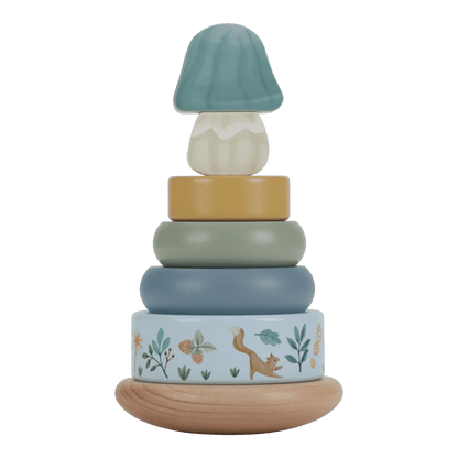 Little Dutch blauer Holz Stapelturm mit Ringen Personalisierung Geburt - Forest Friends Lieferumfang