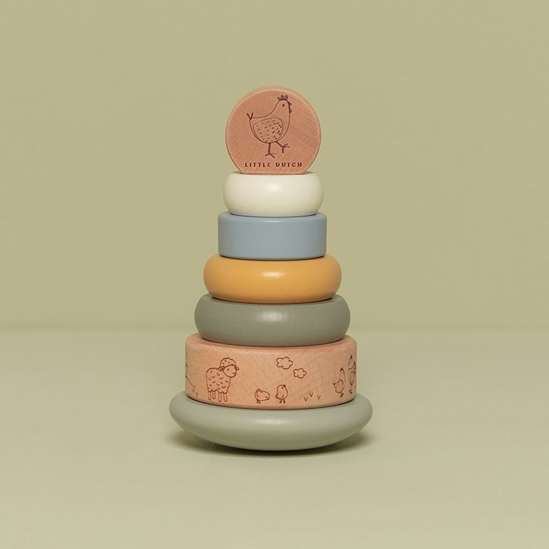 Little Dutch grüner Holz Stapelturm mit Ringen Little Farm
