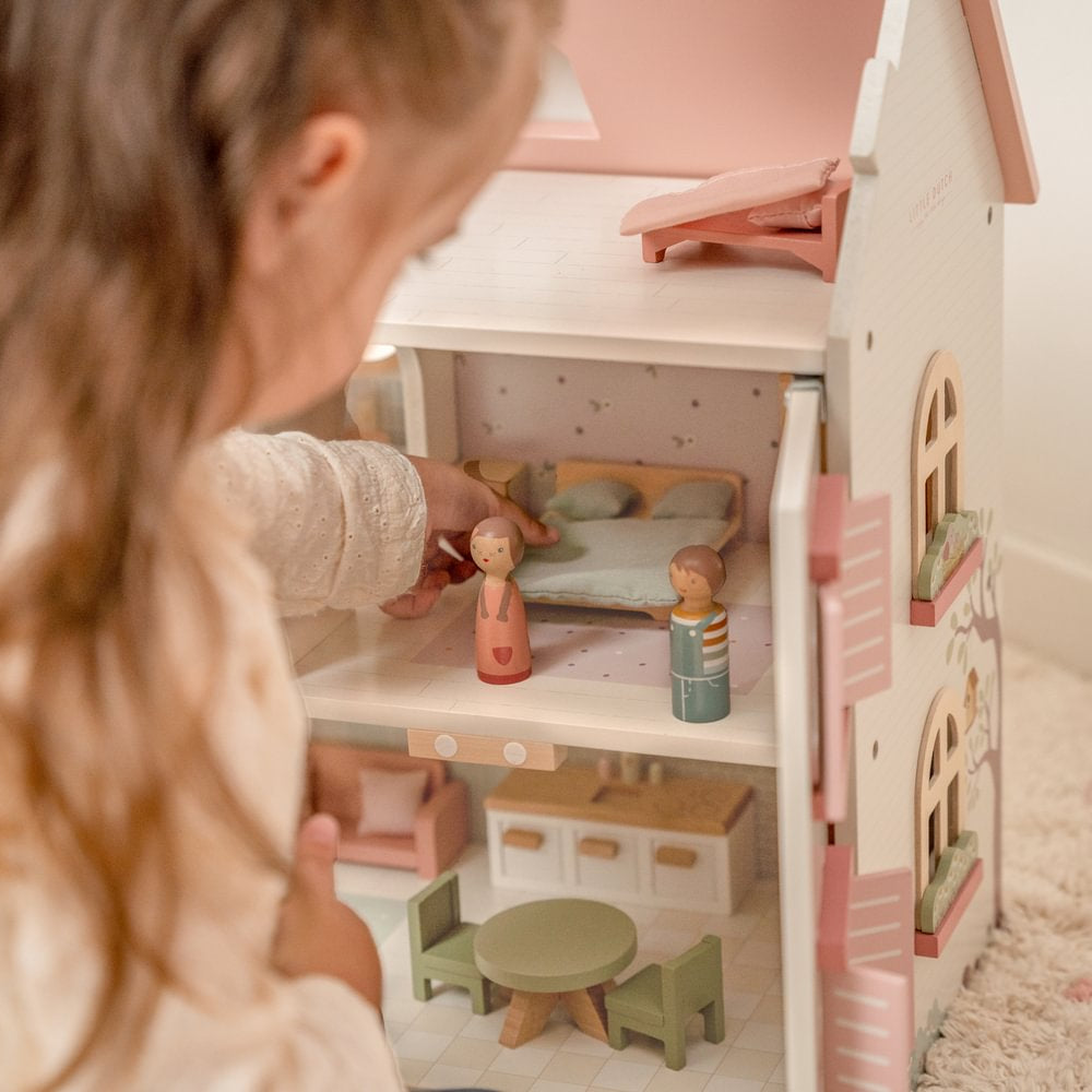Little Dutch rosa Holz Puppenhaus von der Seite