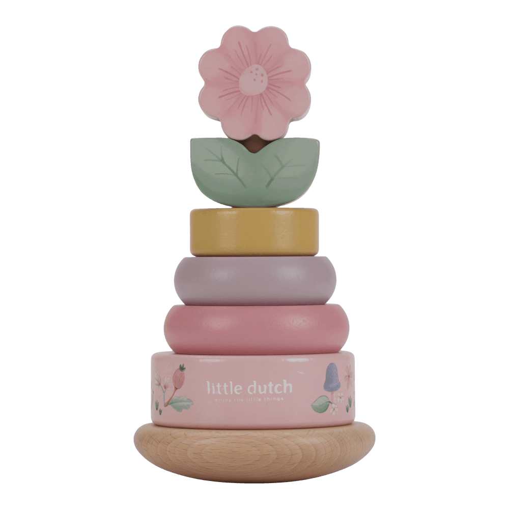 Little Dutch rosa Holz Stapelturm mit Ringen Personalisierung Geburt - Fairy Garden von der Seite