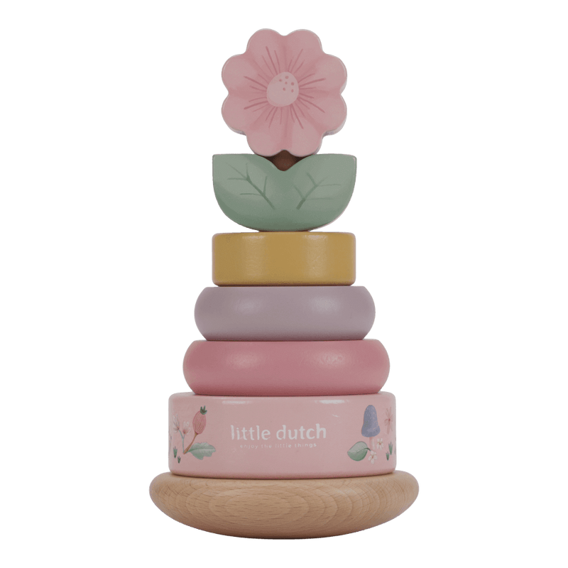 Little Dutch rosa Holz Stapelturm mit Ringen Personalisierung Geburt - Fairy Garden von der Seite
