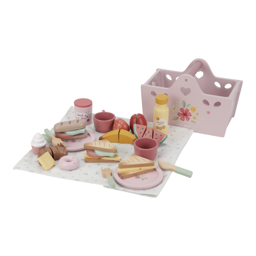 Little Dutch rosa Picknick Korb Spielzeug Set Holz von der Seite