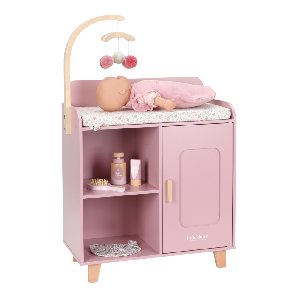 Little Dutch rosa Puppenwickeltisch FSC Holz Funktionen Detail