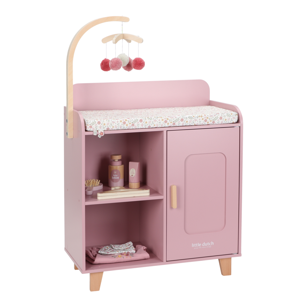 Little Dutch rosa Puppenwickeltisch FSC Holz mit Zubehör