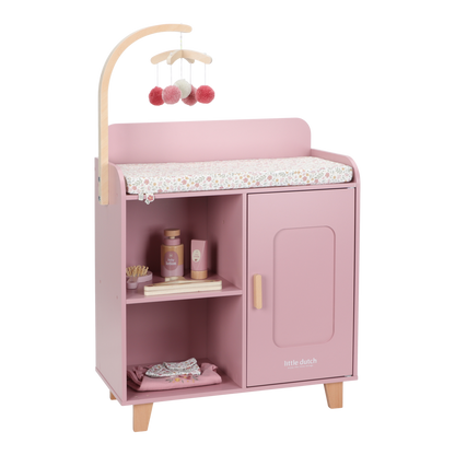 Little Dutch rosa Puppenwickeltisch FSC Holz mit Zubehör