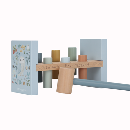 Little Dutch Blaue Hammerbank Personalisierung Taufe Forest Friends Detailansicht