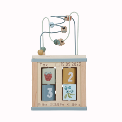 Little Dutch Holz Aktivitäten Motorik Würfel blau Personalisierung Geburt Forest Friends Detailansicht