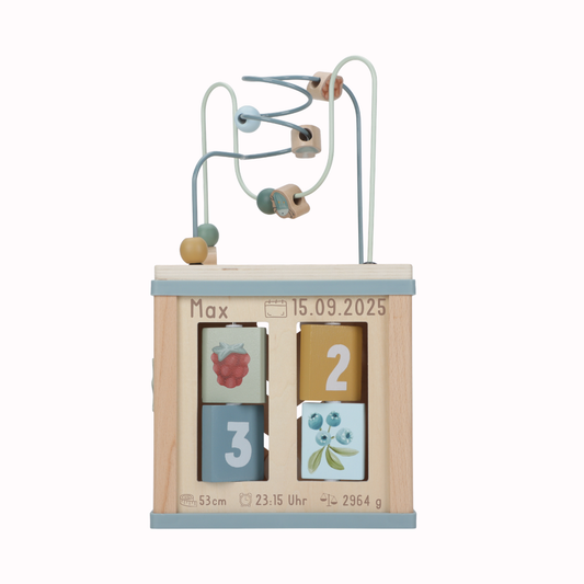 Little Dutch Holz Aktivitäten Motorik Würfel blau Personalisierung Geburt Forest Friends
