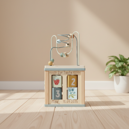 Little Dutch Holz Aktivitäten Motorik Würfel blau Personalisierung Taufe Forest Friends