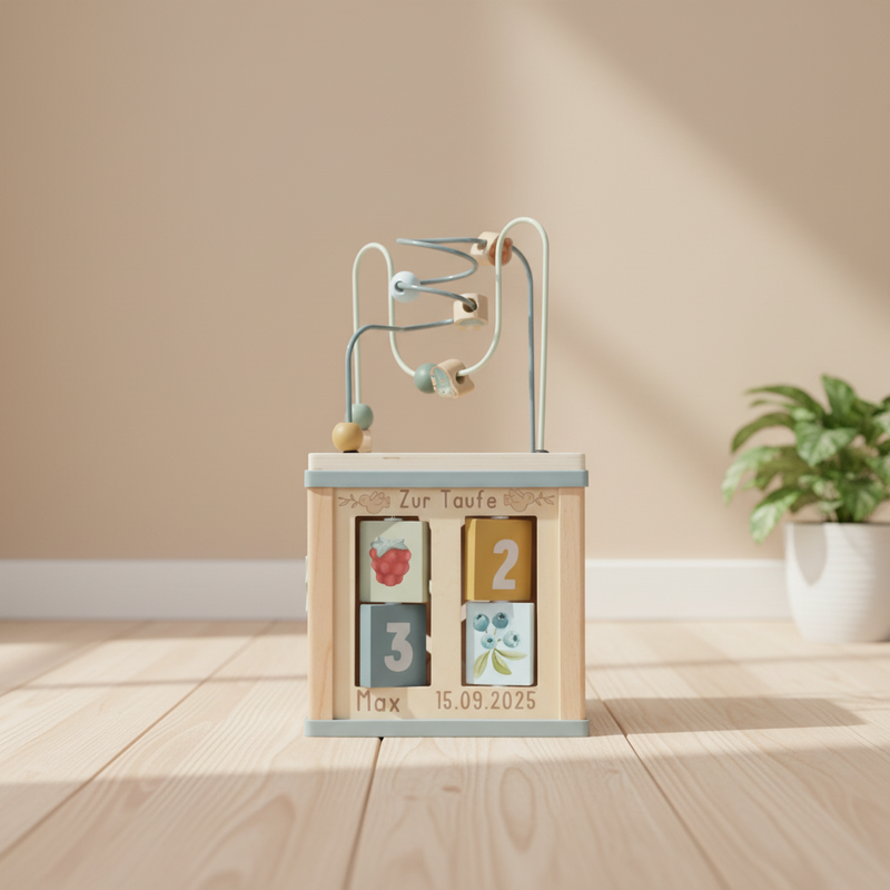 Little Dutch Holz Aktivitäten Motorik Würfel blau Personalisierung Taufe Forest Friends