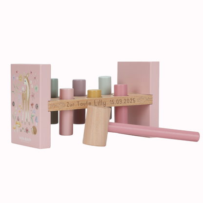 Little Dutch Rosa Hammerbank Personalisierung Taufe Fairy Garden Detailansicht