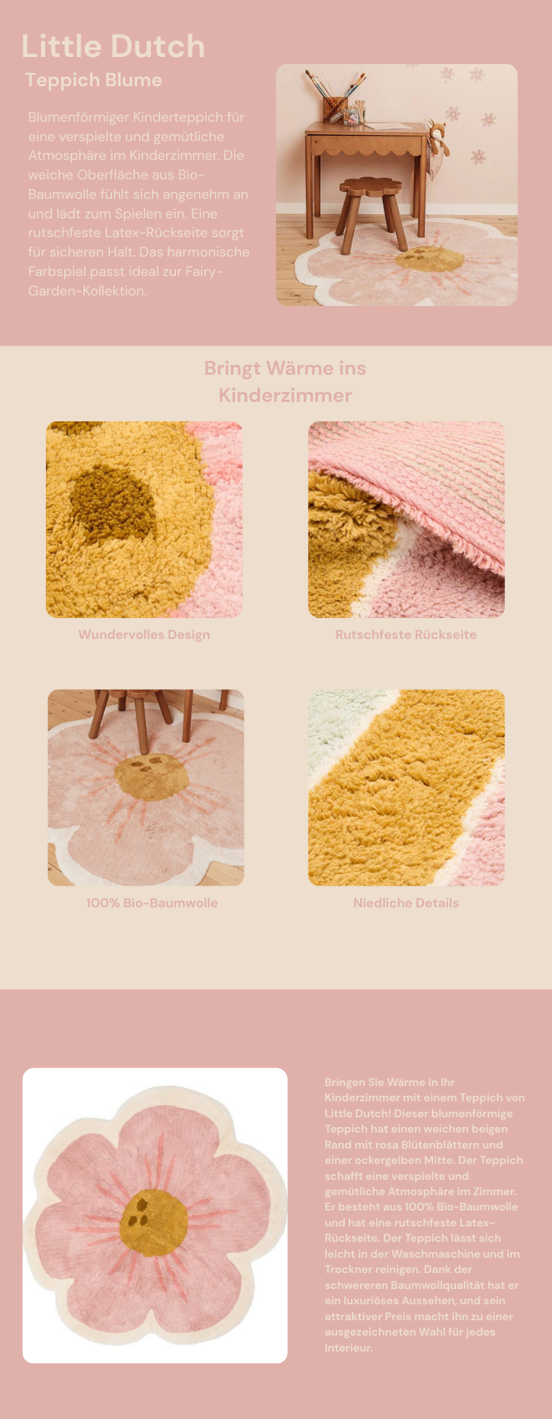 Little Dutch Teppich Blume Rosa