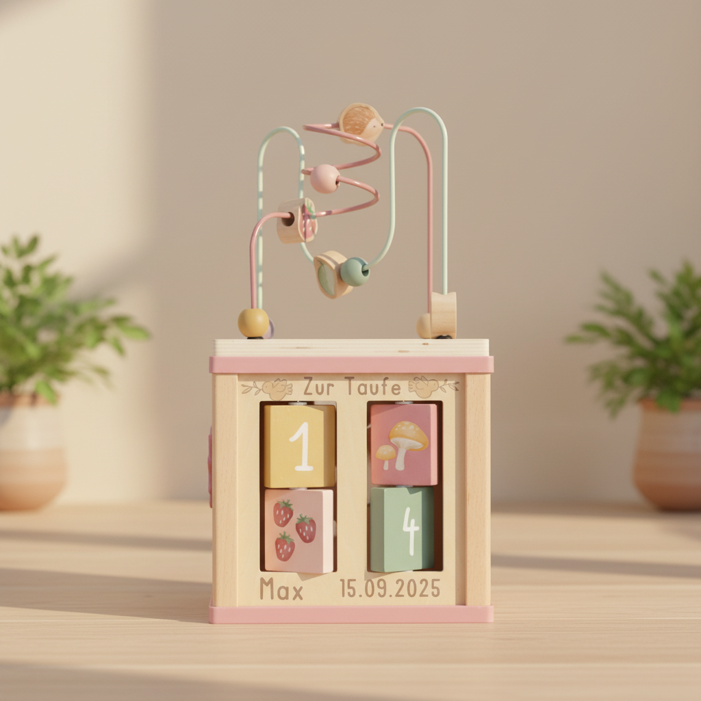 Little Dutch rosa Aktivitäten Motorik Würfel Personalisierung Taufe Fairy Garden