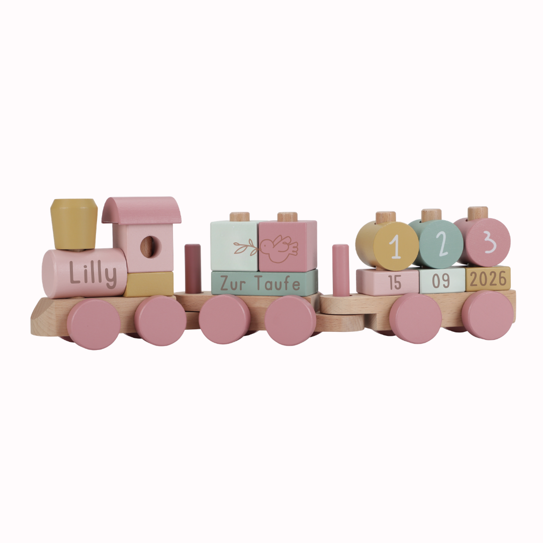 Little Dutch rosa Holz Eisenbahn zur Taufe mit Steck-Formen Fairy Garden