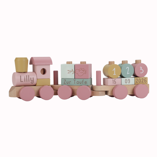 Little Dutch rosa Holz Eisenbahn zur Taufe mit Steck-Formen Fairy Garden