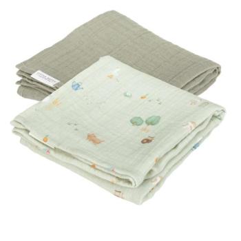 Little Dutch Musselintuch Swaddles 70 x 70 Little Farm / Pure Olive
