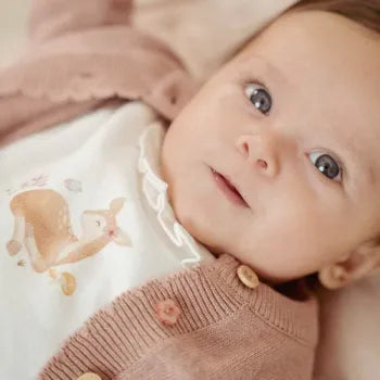 Little Dutch rosa Strickjacke Fairy Pink Rüschen - Baumwolle Bio Gr. 44 -74