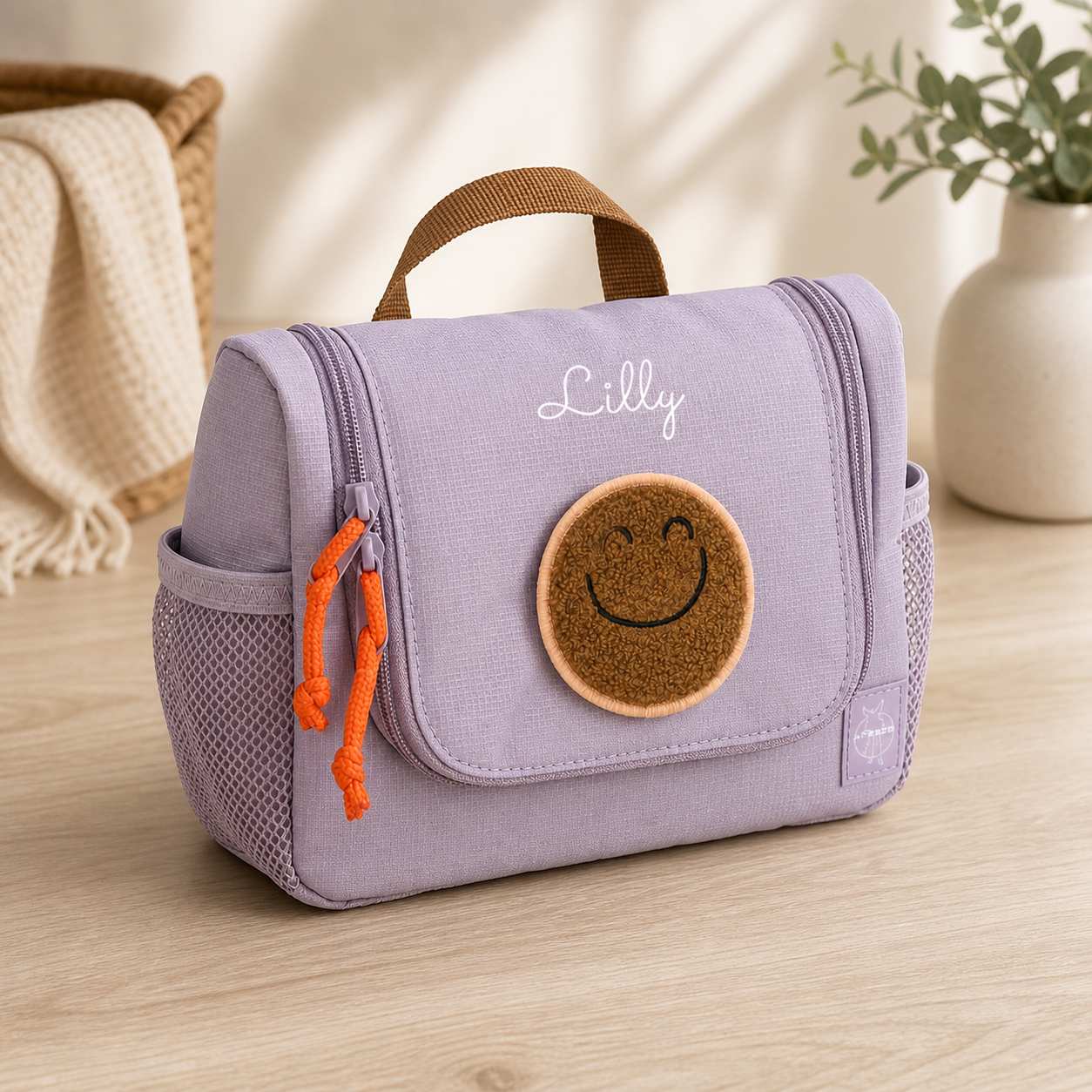 Lässig lila Kulturbeutel Kinder - Little Gang - Smiley Kulturtasche Personalisierung mit Namen
