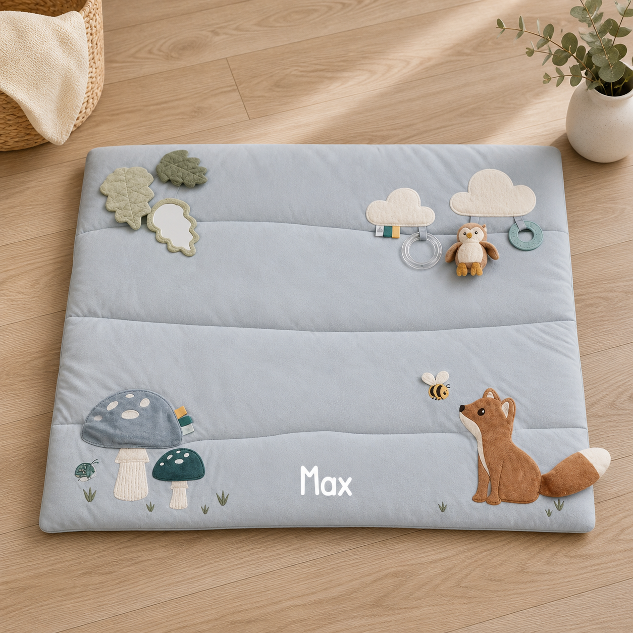 Little Dutch blaue Laufgittereinlage 75 x 95 cm - Forest Friends Personalisierung mit Namen