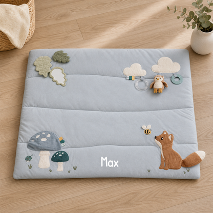 Little Dutch blaue Laufgittereinlage 75 x 95 cm - Forest Friends Personalisierung mit Namen
