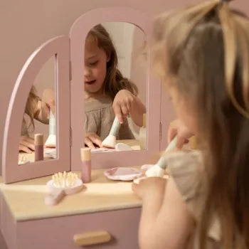 Little Dutch Holz Schminktisch rosa – Frisiertisch mit Spiegel & Hocker