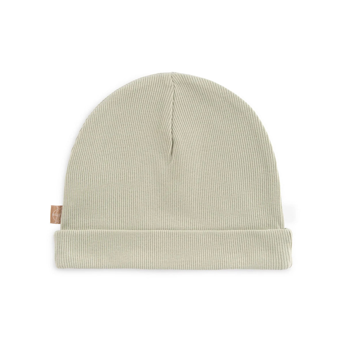 Rückansicht der LÄSSIG Baby Beanie Cozy Loved Ones – Pale Khaki / Grün