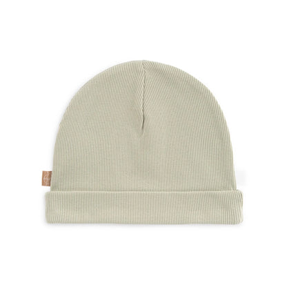 Rückansicht der LÄSSIG Baby Beanie Cozy Loved Ones – Pale Khaki / Grün