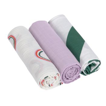 laessig lila Mulltücher 3er Set 85 x 85 von der Seite