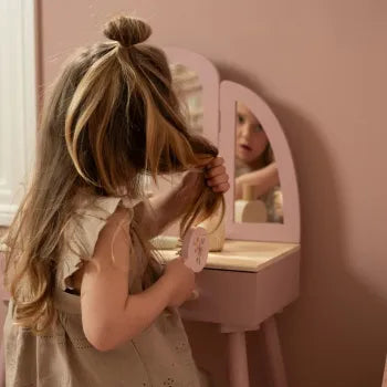 Little Dutch Holz Schminktisch rosa – Frisiertisch mit Spiegel & Hocker