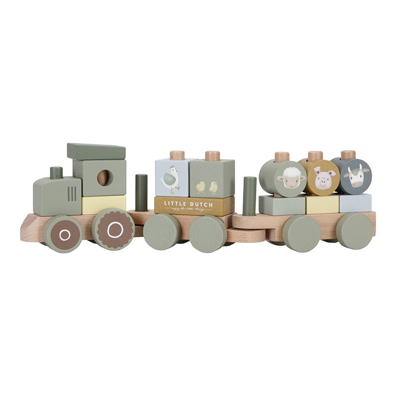 Little Dutch Holz Eisenbahn mit Steck-Formen Traktor Little Farm LD7154