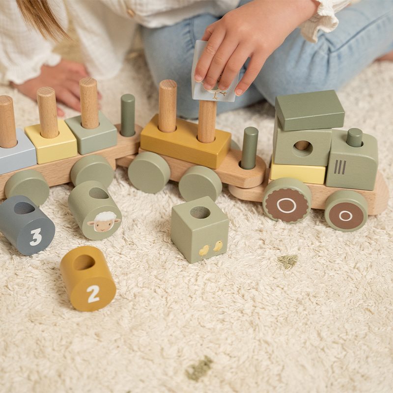 Little Dutch Holz Eisenbahn mit Steck-Formen Traktor Little Farm LD7154