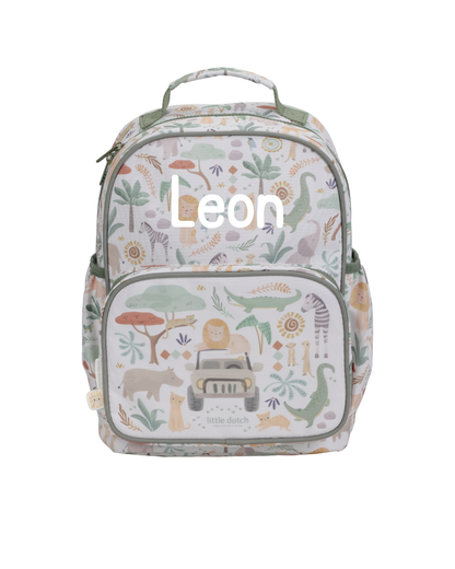 Kinder-Rucksack 35 cm personalisiert mit Wunschnamen, Beispiel Textildruck mit Name Leon