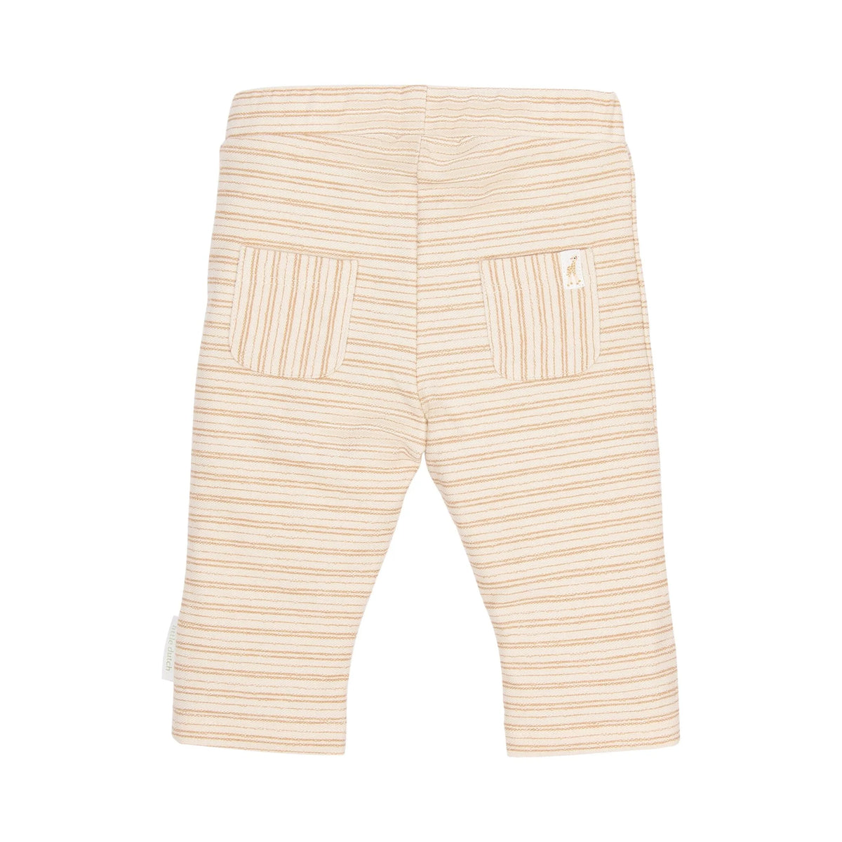 Rückansicht der braun gestreiften Little Dutch Babyhose mit praktischer Gesäßtasche