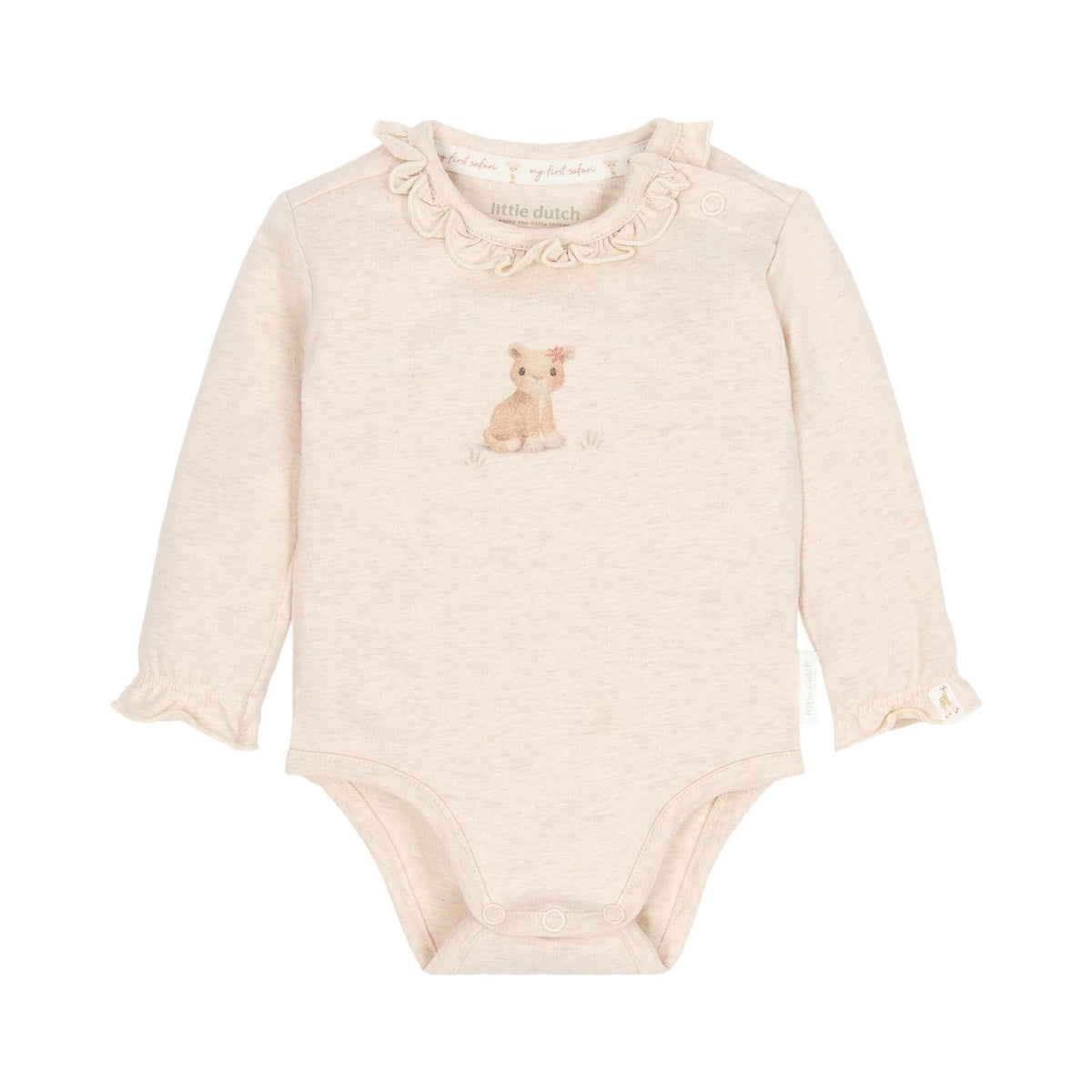 ittle Dutch Baby Langarm-Body Beige mit Löwin-Print und Rüschen