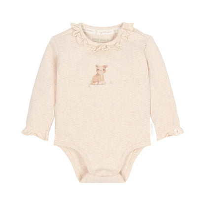 ittle Dutch Baby Langarm-Body Beige mit Löwin-Print und Rüschen