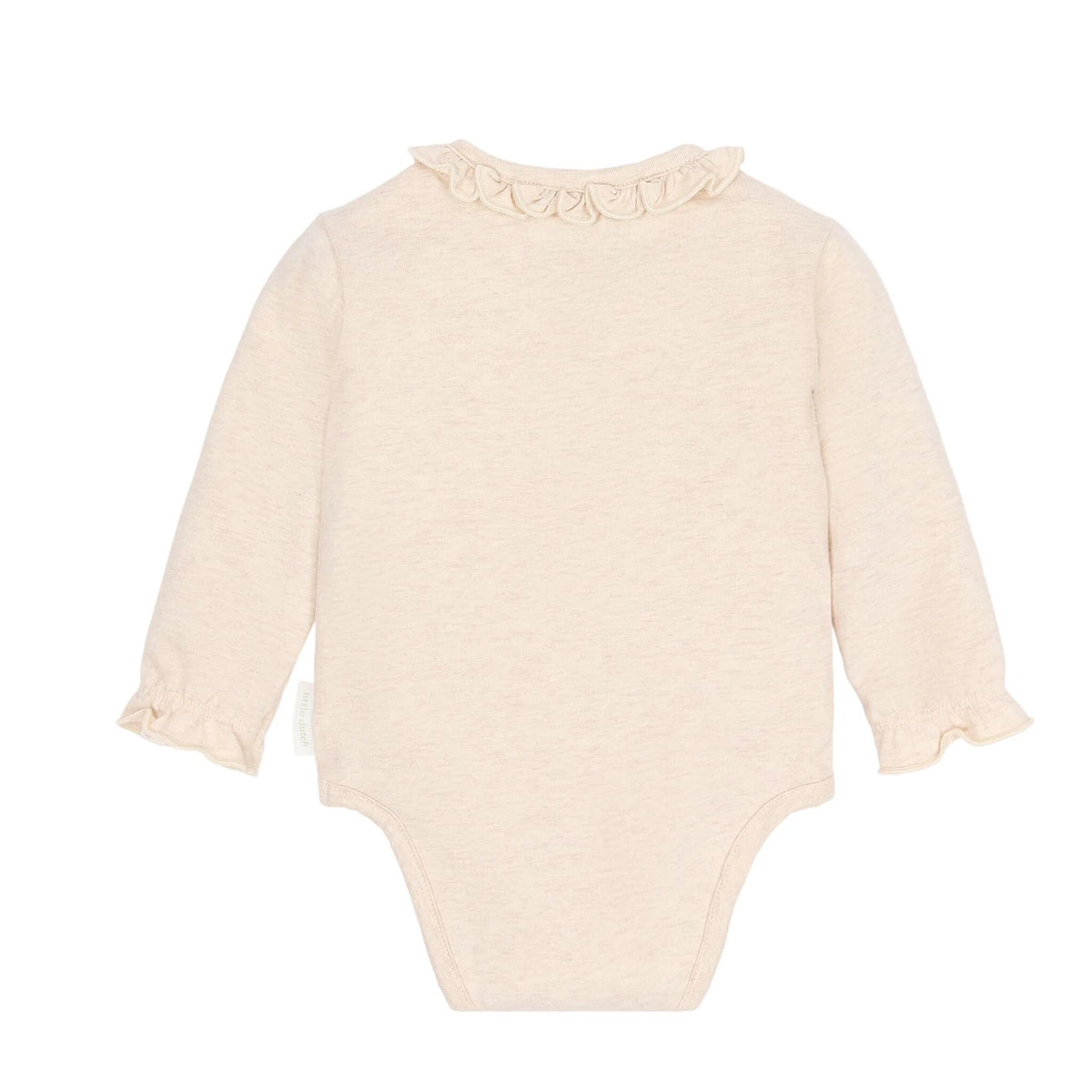 Rückansicht Little Dutch Baby Langarm-Body Beige mit Löwin-Print und Rüschen