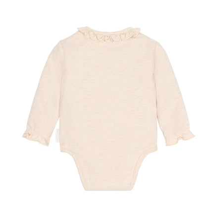 Rückansicht Little Dutch Baby Langarm-Body Beige mit Löwin-Print und Rüschen