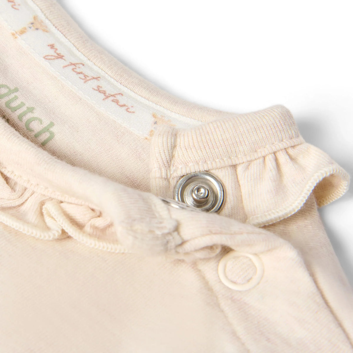 Little Dutch Langarm-Body Beige mit Löwin-Safari-Print und Druckknöpfen am Hals