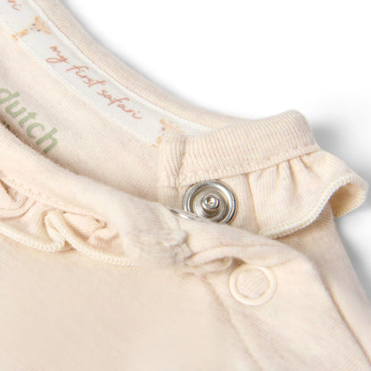 Little Dutch Langarm-Body Beige mit Löwin-Safari-Print und Druckknöpfen am Hals