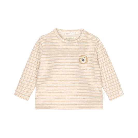 Little Dutch Baby Langarmshirt Braun mit Löwen-Stickerei und Streifen