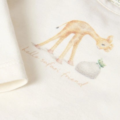 Little Dutch Langarmshirt Baby Creme mit Giraffe beim Fressen