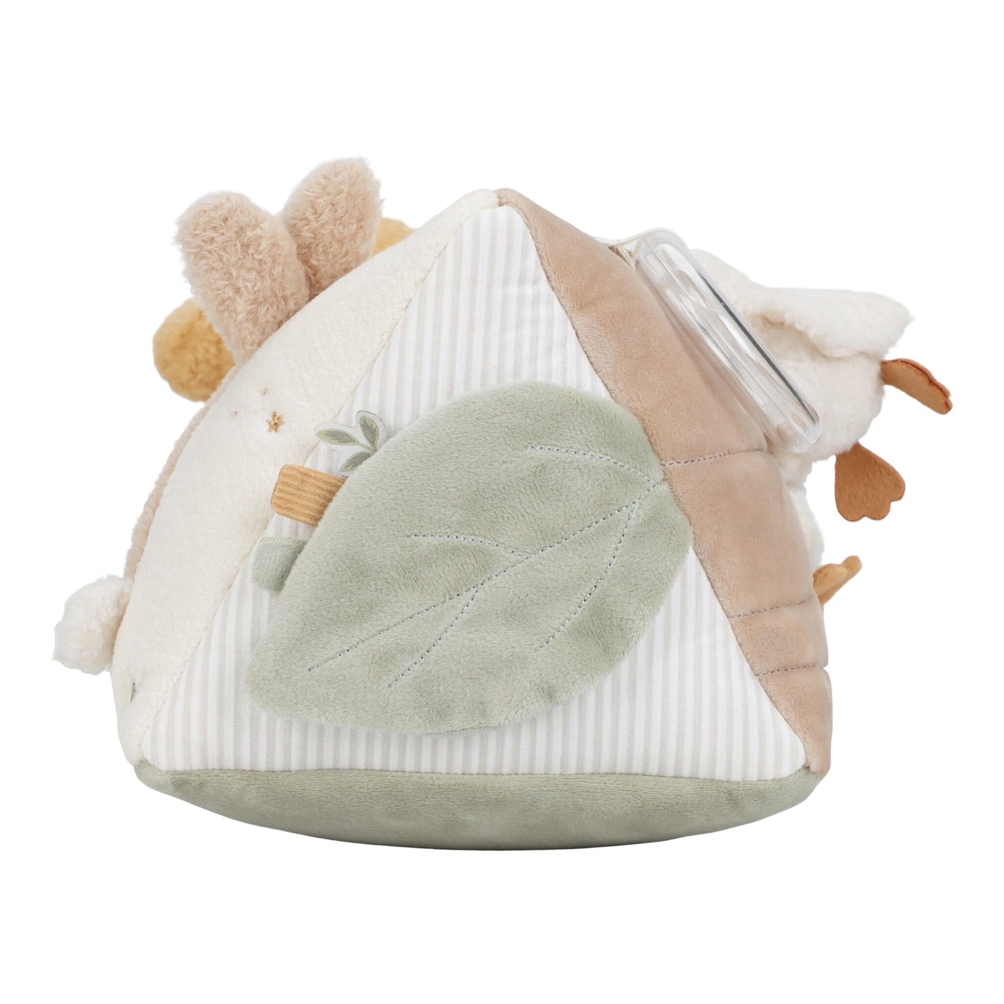 Aktivitätsdreieck Newborn Naturals Beige mit Hase und Vogel Material und Texturen Nahaufnahme