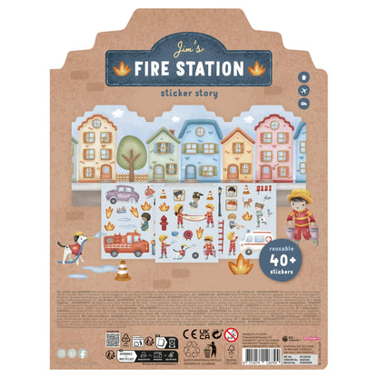Rückseite der Verpackung der Little Dutch Essentials Feuerwehrstation Aufkleber