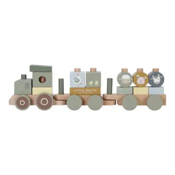 Little Dutch Holz Eisenbahn mit Steck-Formen Traktor Little Farm Material Nahaufnahme